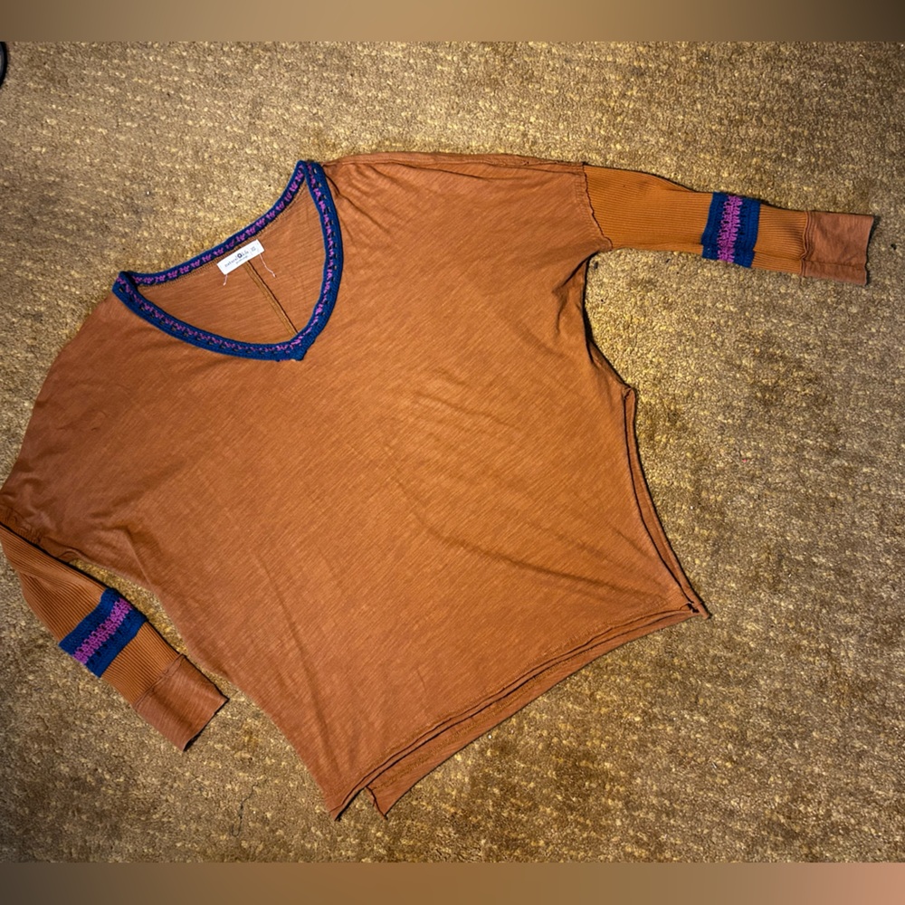 Natural Life mustard oversized boho comfy cotton crochet hippie long sleeve top - Picture 10 of 15